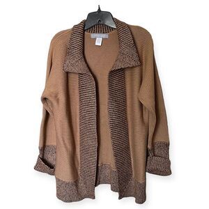 Modern Soul Tan with Brown Open Front Cotton Cardigan Sweater Size Large
